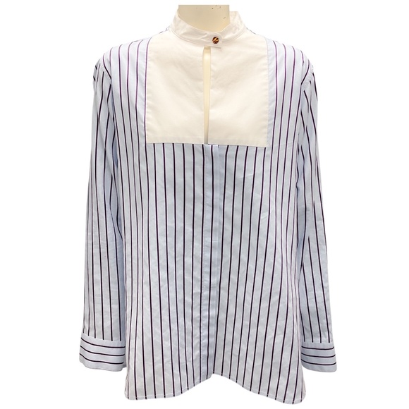 ROSETTA GETTY LIGHT BLUE STRIPED TUXEDO SHIRT - Picture 1 of 6